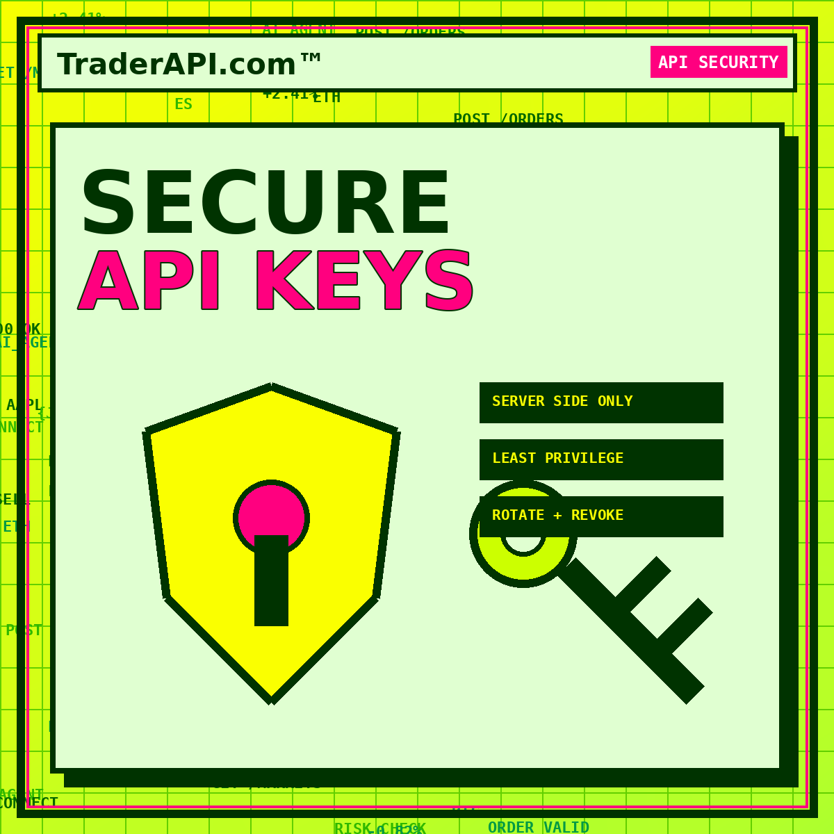 Shield and key illustration for securing brokerage and trading API credentials